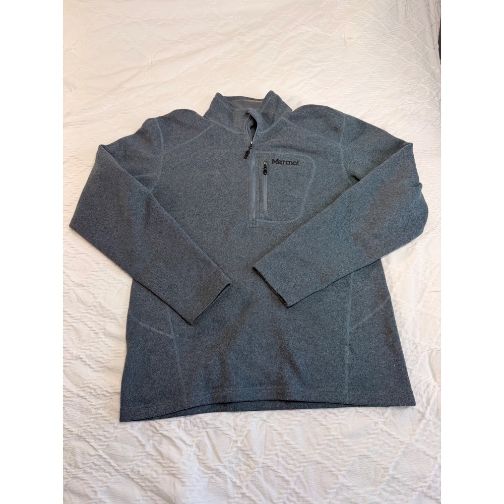 Marmot Drop Line 1/4 Zip Fleece Pullover Mens Large Gray Heather Sweater Jacket